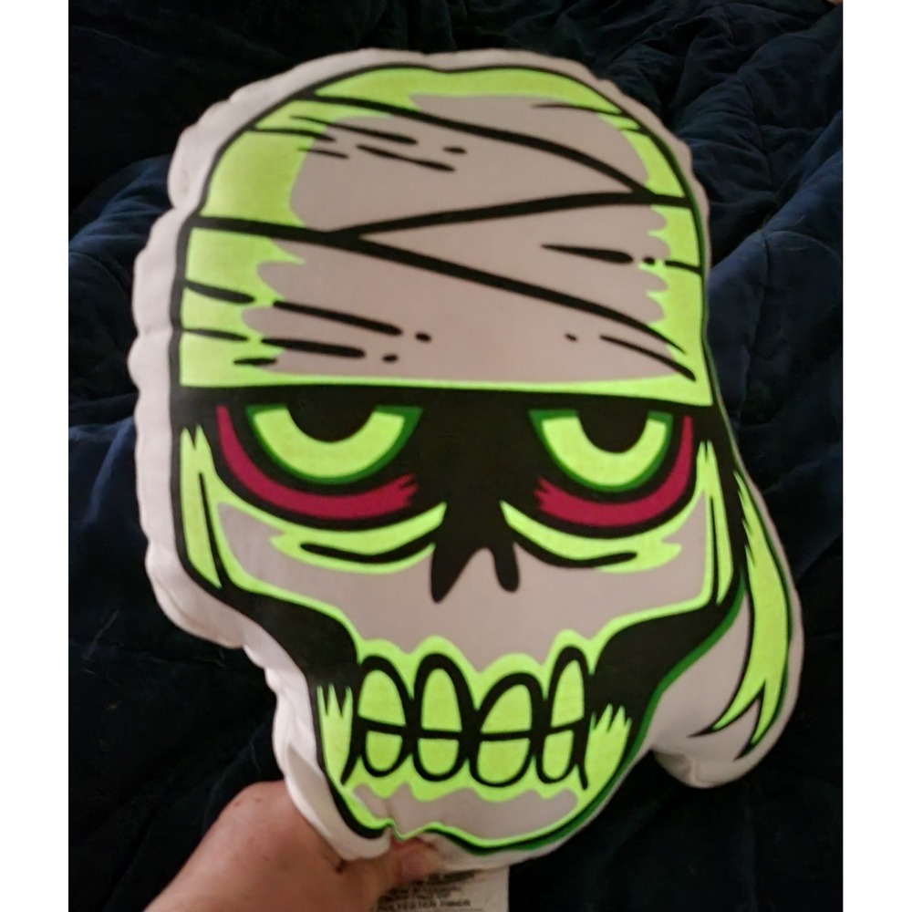 Hyde and EEK Glow in the Dark Mummy Halloween Throw Pillow 14x11 Skull Decor